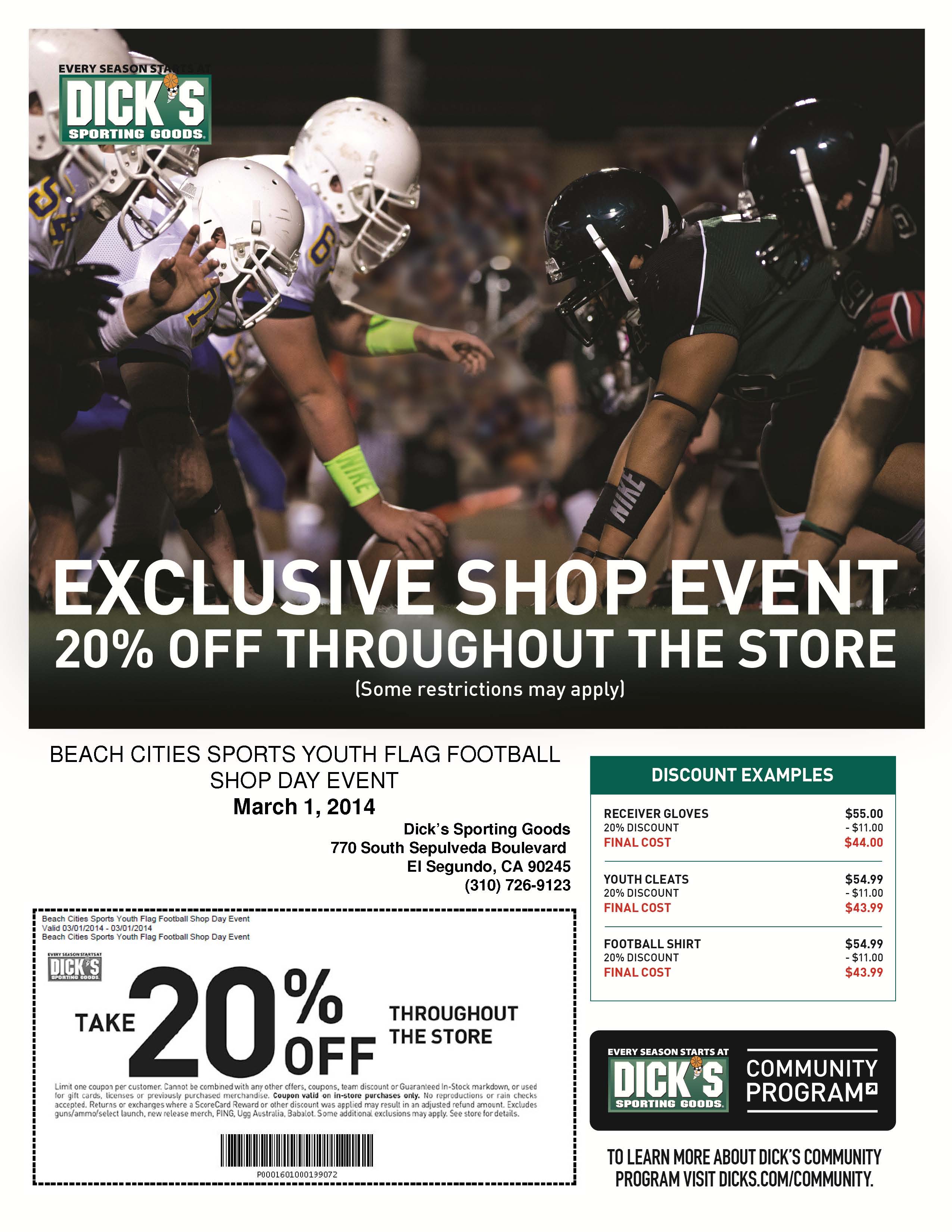 Beach Cities Sports Flag Football Shop Day event flyer Spring 2014